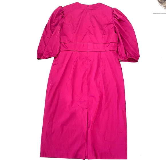 Mac Duggal Satin High Neck Puff Shoulder Midi Dress Fuchsia 26927 Size 14 - Picture 7 of 9